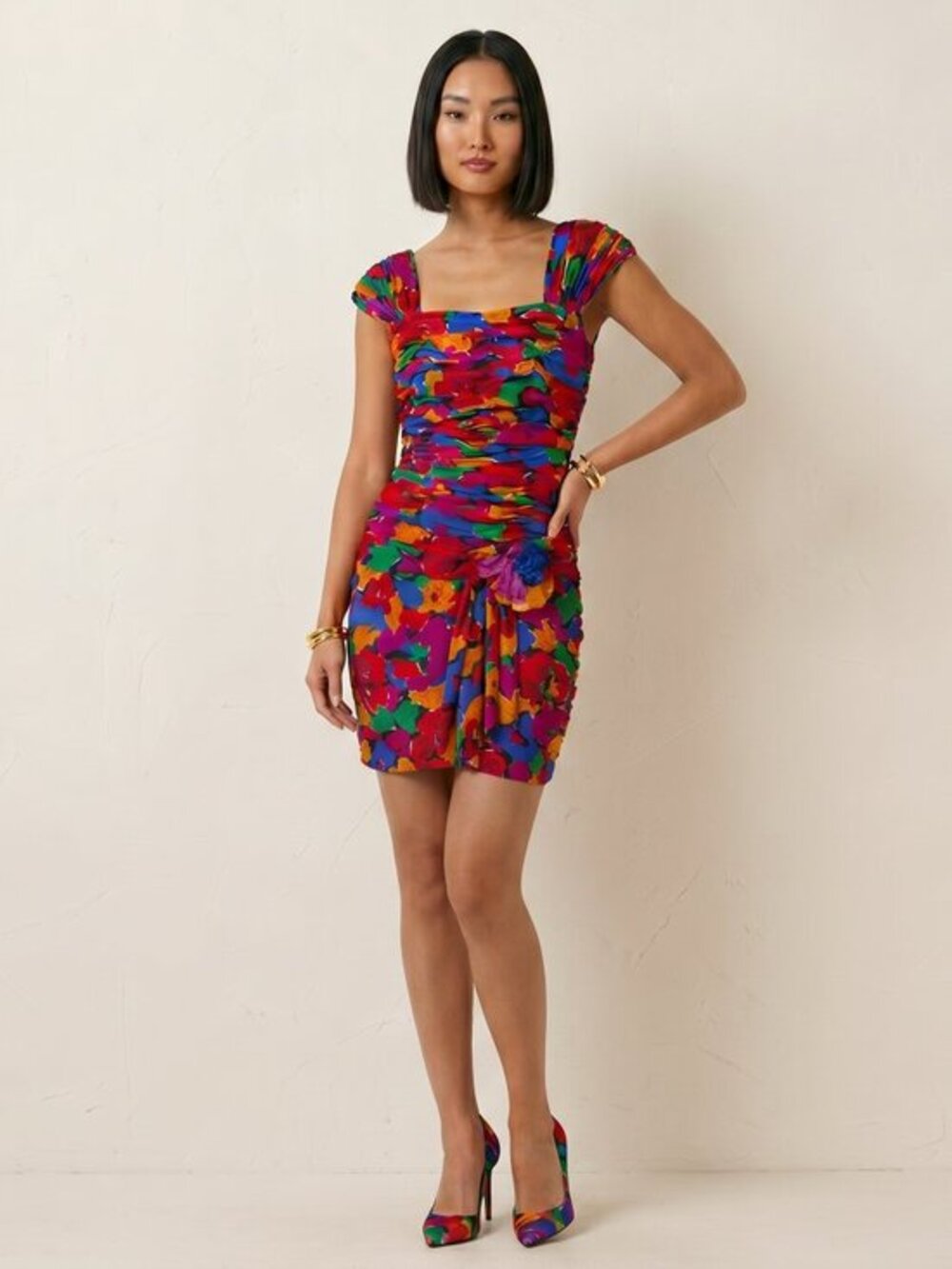 Vintage victor Costa small Ruched Floral Sheath Dress in Multi-Color SMALL